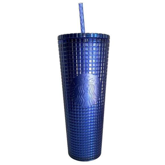 NWT Starbucks COBALT BLUE Venti Tumbler Grid Cold Cup Gridded New Unused - Picture 1 of 4